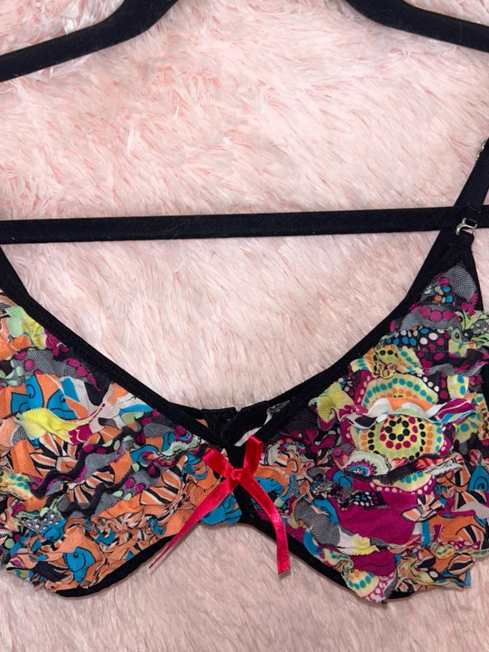 Multicolor Ruffle Bralette with Pink Bow - Picture 2 of 6